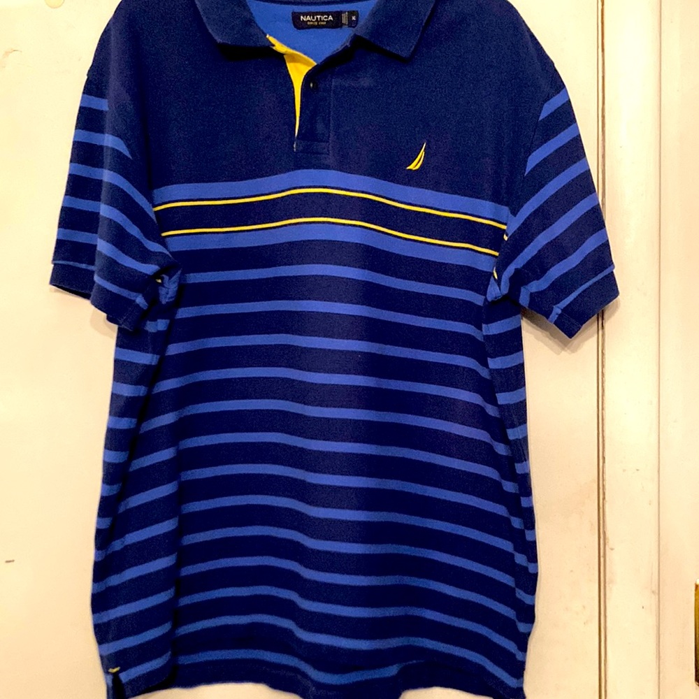 Nautica Blue, Yellow and white Polo shirt Size XL Men No Flaws 100% Cotton